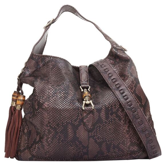 GUCCI Jackie Hobo dark red scaled leather bamboo horsebit crossbody satchel - Picture 1 of 8